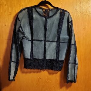 Navy Suede Leather Patchwork Jacket